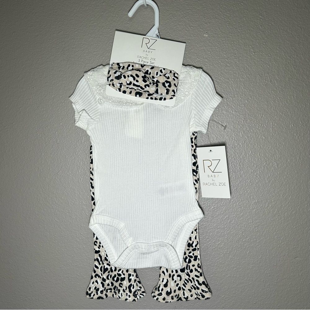 New Rachel Zoe Baby Girl Leopard Print 3 Piece Set Infant Size 3-6 Months